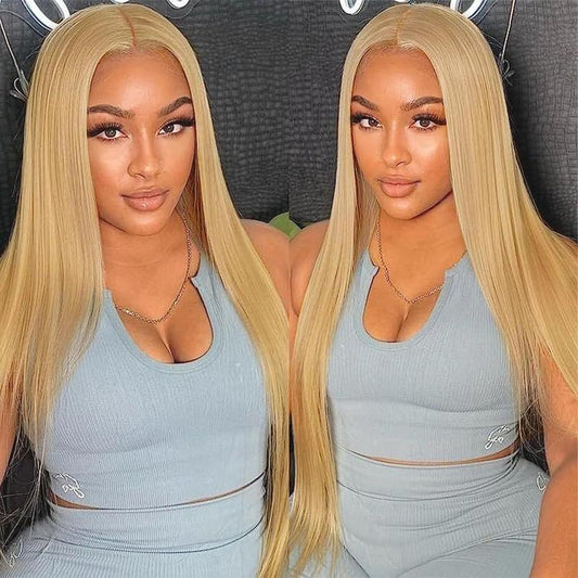 27# Honey Blonde Colored - HD Transparent Lace - Human Hair - Frontal Wigs - Straight -180% Density - 13x4 13x6 -Glueless- Pre Plucked-Front Human Hair Wigs - For Women