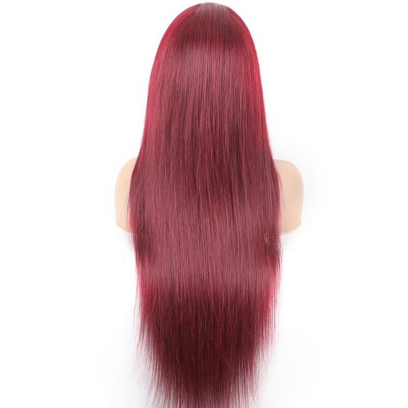 99J Red Burgundy Colored -HD Transparent - Pre Plucked Lace Frontal -Straight- 180% Density- 13x4 13x6- Human Hair Wigs