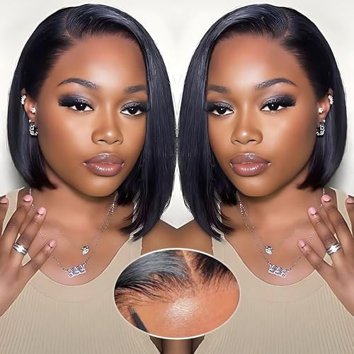 13×6 Wear and Go Glueless Bob Wig Human Hair Pre Plucked Pre Cut HD Transparent Lace Front Wigs Human Hair