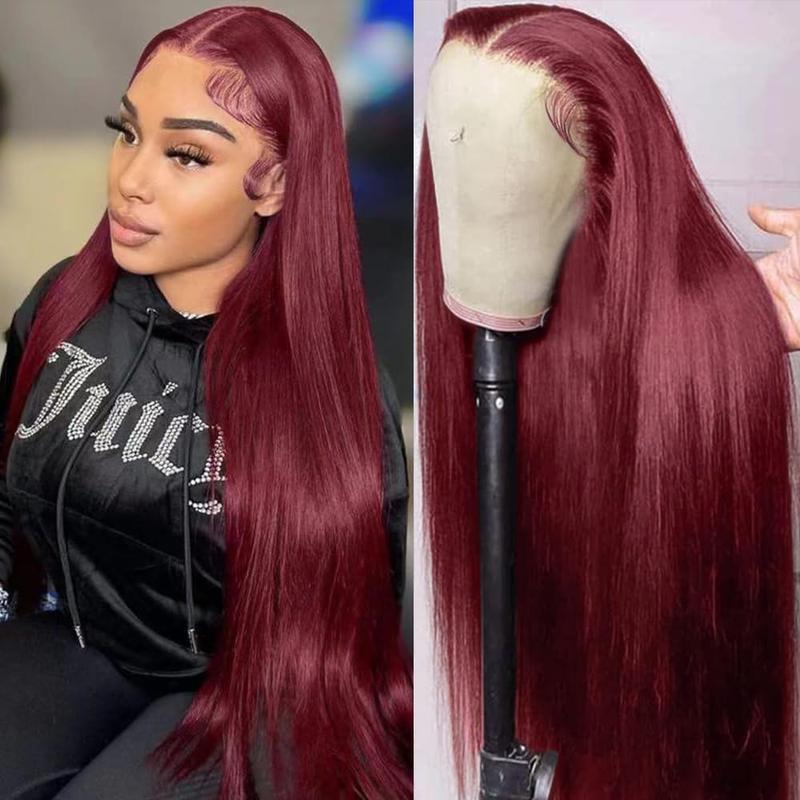 99J Red Burgundy Colored -HD Transparent - Pre Plucked Lace Frontal -Straight- 180% Density- 13x4 13x6- Human Hair Wigs