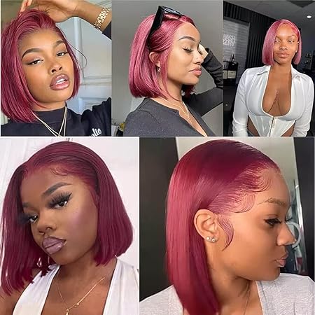 99j Burgundy Bob Wig Human Hair Wigs 13×6 Pre Plucked Transparent Lace Frontal Wig