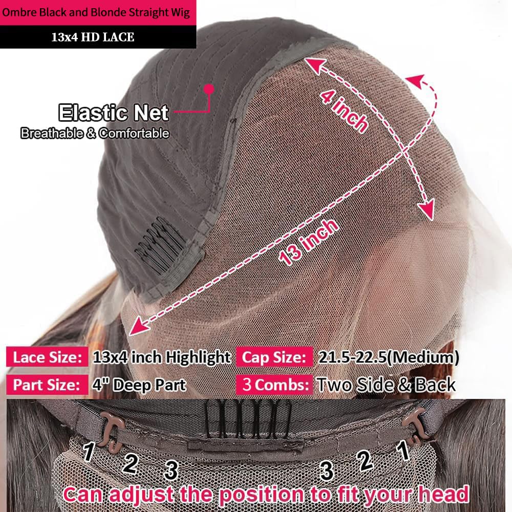 Highlight Blonde Lace Front Wig Human Hair 13x6 Black and Blonde Lace Front Wigs