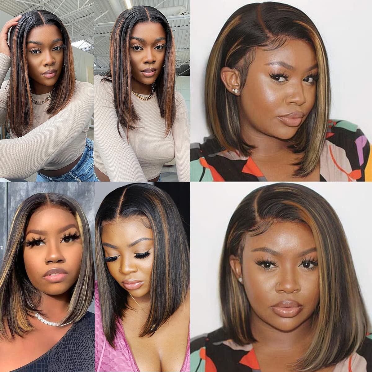 13×6 Ombre Bob Wigs Human Hair Glueless Hd Lace Front Short Bob Wig Highlights Straight Wig