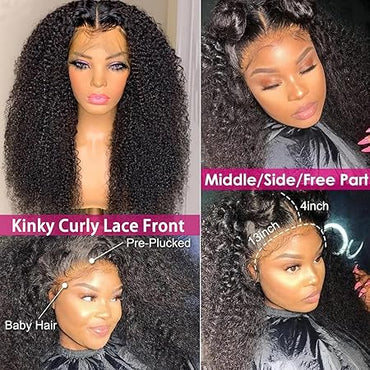 6×4 Kinky Curly Lace Front Wigs Human Hair 180 Density Glueless Wig Human Hair Pre Plucked