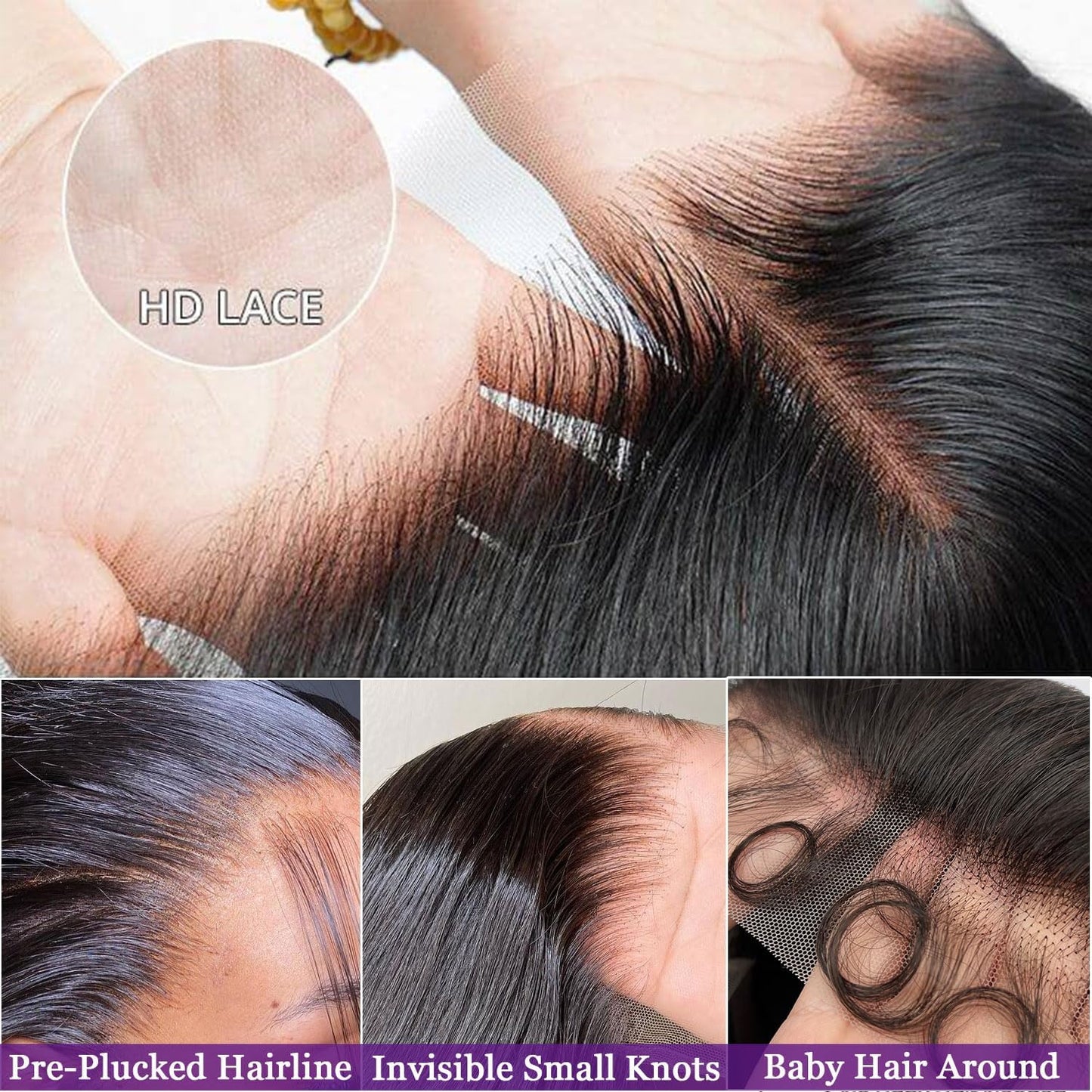 【Exclusive customization 】Glueless Straight Wigs Human Hair Natural Color 180 Density HD Lace Front Wigs Pre Plucked 6x5 Lace Frontal for Women