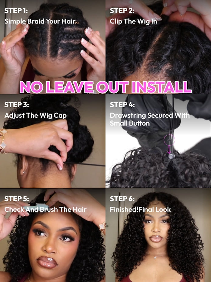 6×4 V Part Minimal Glueless Curly Glueless Wig With Invisi Drawstring 100% Human Hair 150% Density