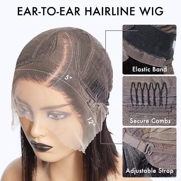 13×6 Ombre Blonde Highlight Silky Straight Glueless Ear-to-ear Lace Bob Wig 100% Human Hair Pre-Cut Lace