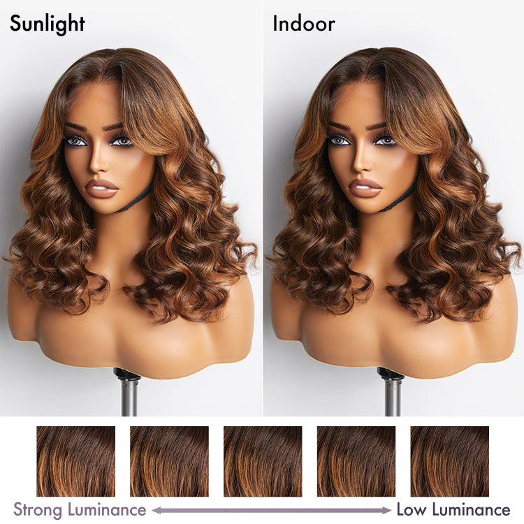 6×4 Elegant Brown Ombre Loose Wave Minimalist HD Lace Glueless Short Wig 100% Human Hair Pre-Cut Lace