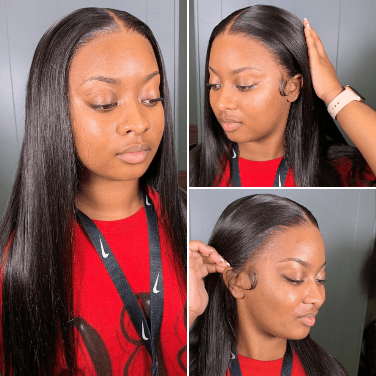 Super Natural Hairline Silky Straight Glueless 13x6 Frontal Lace Wig Human Hair Pre-Cut Lace