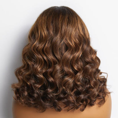 6×4 Elegant Brown Ombre Loose Wave Minimalist HD Lace Glueless Short Wig 100% Human Hair Pre-Cut Lace