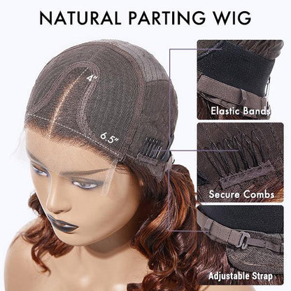 6×4 Elegant Brown Ombre Loose Wave Minimalist HD Lace Glueless Short Wig 100% Human Hair Pre-Cut Lace