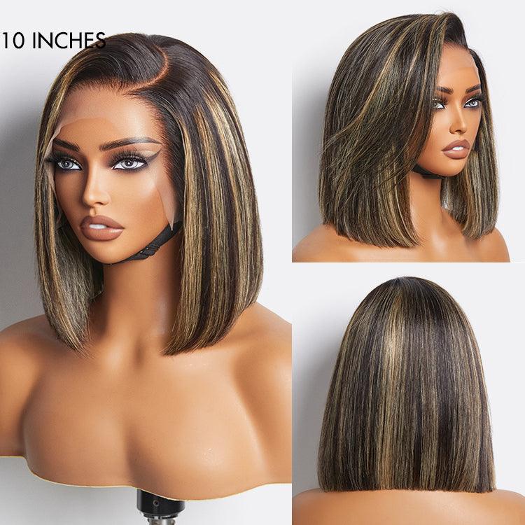 13×6 Ombre Blonde Highlight Silky Straight Glueless Ear-to-ear Lace Bob Wig 100% Human Hair Pre-Cut Lace