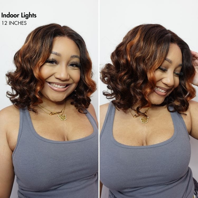 6×4 Elegant Brown Ombre Loose Wave Minimalist HD Lace Glueless Short Wig 100% Human Hair Pre-Cut Lace