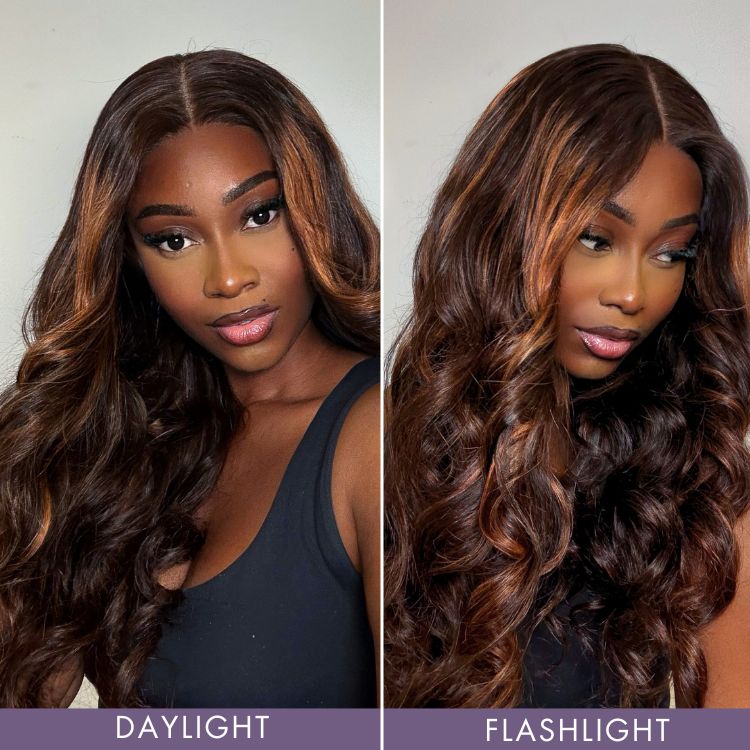 Elegant Copper Ombre Highlights Loose Body Wave Glueless 6x4 Closure Pre-Cut Lace Wig Breathable Cap