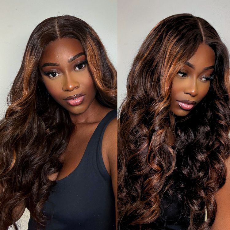 Elegant Copper Ombre Highlights Loose Body Wave Glueless 6x4 Closure Pre-Cut Lace Wig Breathable Cap