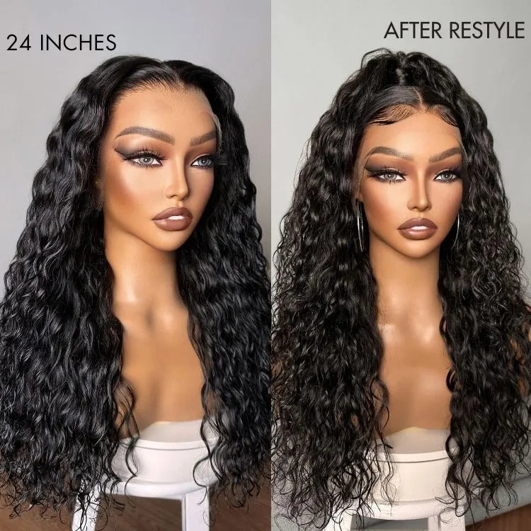 180% Density Water Wave 6x4 HD Lace Front Free Part Glueless Human Hair Wig