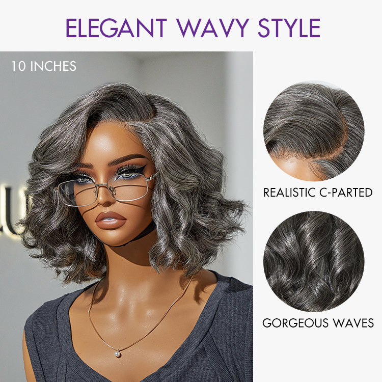 6×4 Boss Vibe Salt & Pepper Layered Bob / Body Wave Glueless Pre-Cut Minimalist Lace Grey Wig