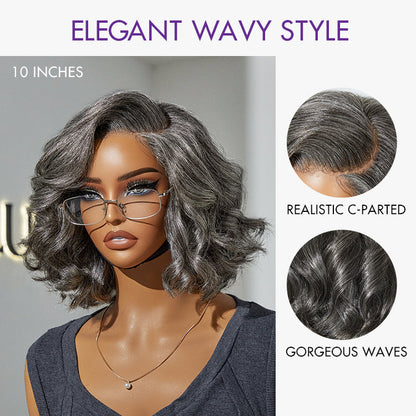 6×4 Boss Vibe Salt & Pepper Layered Bob / Body Wave Glueless Pre-Cut Minimalist Lace Grey Wig