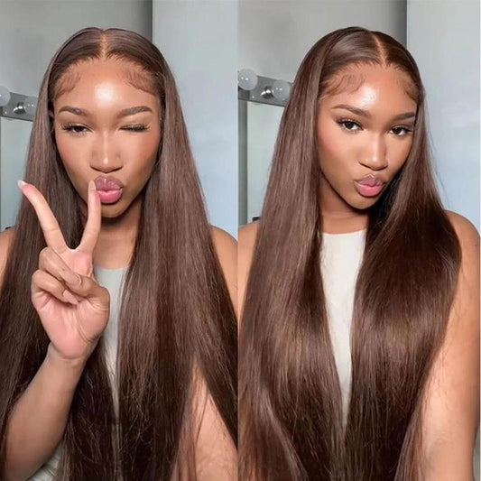 Chocolate Brown Straight-Lace Front Wig-HD Transparent Lace Frontal Wig-Human Hair-Preplucked-Colored Wigs-180% Density-13x4 13x6