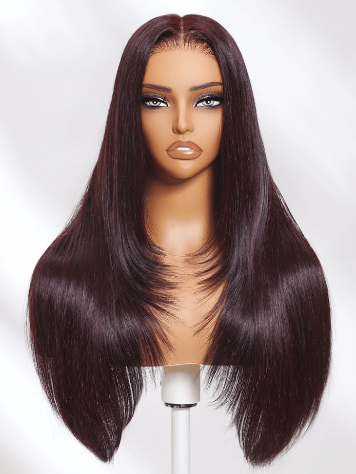 13x6 Lace Frontal Black Cherry Layered Straight Wig