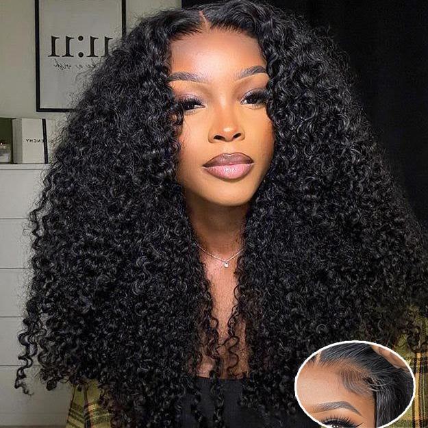 6x4 HD Lace Ready To Go- Glueless Wig- Kinky Curly - Human Hair- Pre-Plucked -Pre-Cut Ready To Wear- No Glue Lace- Front Closure Wig-180% Density