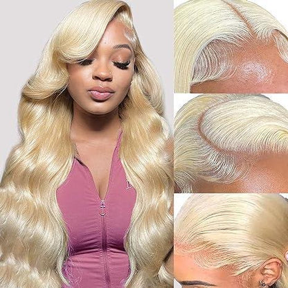 613 Blonde Body Wave Lace Front Wig - 180% Density - Human Hair - Pre Plucked - Glueless Wigs - HD Transparent Lace Frontal Wig for Women