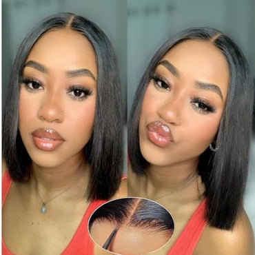 13×6 Wear and Go Glueless Bob Wig Human Hair Pre Plucked Pre Cut  HD Transparent Lace Front Wigs Human Hair