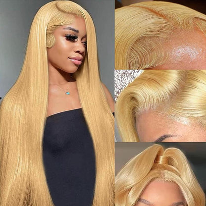 27# Honey Blonde Colored - HD Transparent Lace - Human Hair -  Frontal Wigs - Straight -180% Density - 13x4 13x6 -Glueless- Pre Plucked-Front Human Hair Wigs - For Women