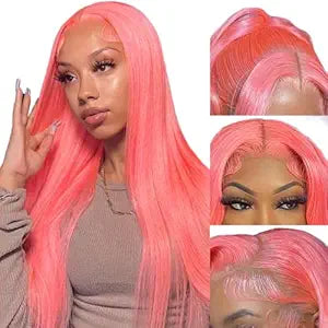 Pink Lace Front Wigs Human Hair Straight 13x6 Hd Transparent Lace Front Wigs Glueless Wear and Go Human Hair Wigs