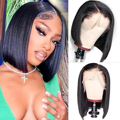 13×6 Wear and Go Glueless Bob Wig Human Hair Pre Plucked Pre Cut  HD Transparent Lace Front Wigs Human Hair