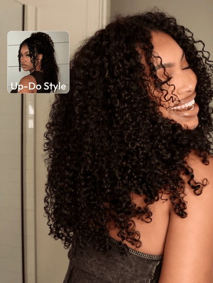 6×4 V Part Minimal Glueless Curly Glueless Wig With Invisi Drawstring 100% Human Hair 150% Density