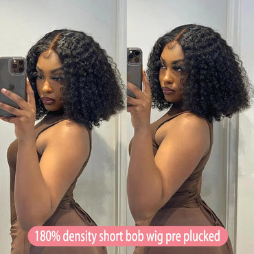 6×4 Short Bob Wigs Deep Wave Bob Wig Human Hair 180% Density Deep Curly 100% Virgin Human Hair Pre Plucked Wet and Wavy Glueless Transparent Lace Frontal Wig