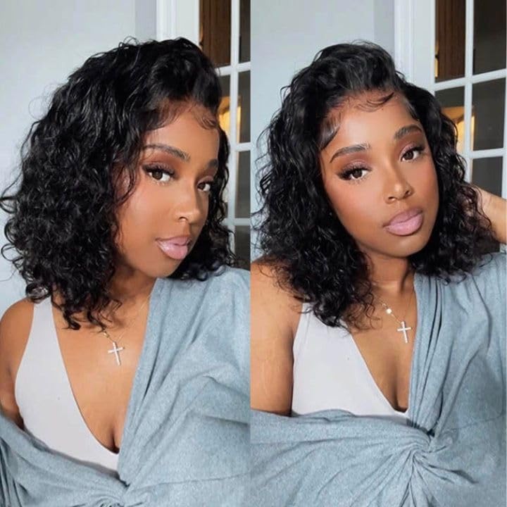 6×4 Short Bob Wigs Deep Wave Bob Wig Human Hair 180% Density Deep Curly 100% Virgin Human Hair Pre Plucked Wet and Wavy Glueless Transparent Lace Frontal Wig