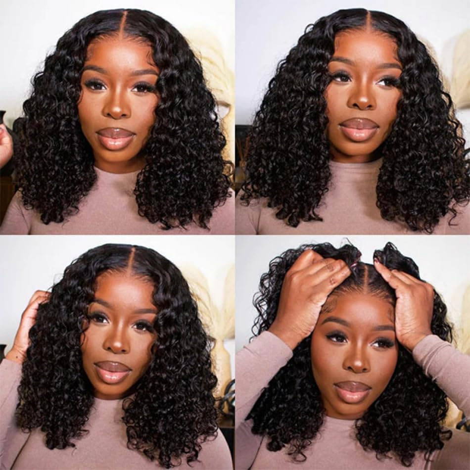 6×4 Short Bob Wigs Deep Wave Bob Wig Human Hair 180% Density Deep Curly 100% Virgin Human Hair Pre Plucked Wet and Wavy Glueless Transparent Lace Frontal Wig