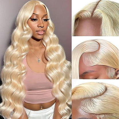 613 Blonde Body Wave Lace Front Wig - 180% Density - Human Hair - Pre Plucked - Glueless Wigs - HD Transparent Lace Frontal Wig for Women