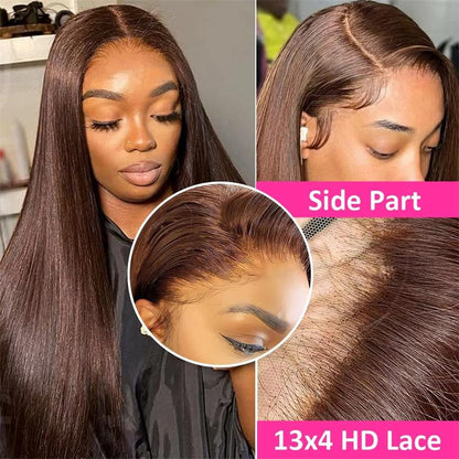 Chocolate Brown Straight-Lace Front Wig-HD Transparent Lace Frontal Wig-Human Hair-Preplucked-Colored Wigs-180% Density-13x4 13x6