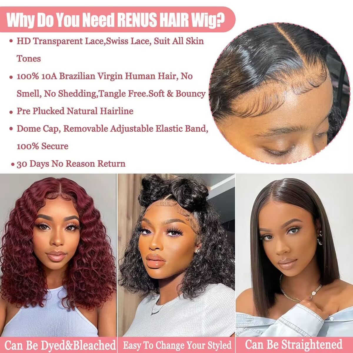 6×4 Short Bob Wigs Deep Wave Bob Wig Human Hair 180% Density Deep Curly 100% Virgin Human Hair Pre Plucked Wet and Wavy Glueless Transparent Lace Frontal Wig