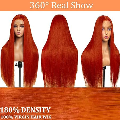 Ginger Wig Human Hair 13x6 Straight Ginger Orange Lace Frontal Wigs Human Hair Hd Transparent Wear and Go Glueless Wigs