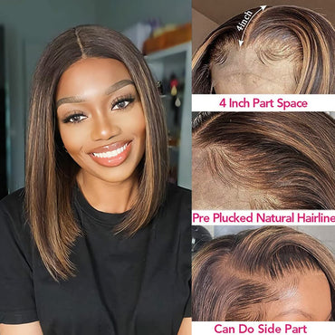 13×6 Ombre Bob Wigs Human Hair Glueless Hd Lace Front Short Bob Wig Highlights Straight Wig