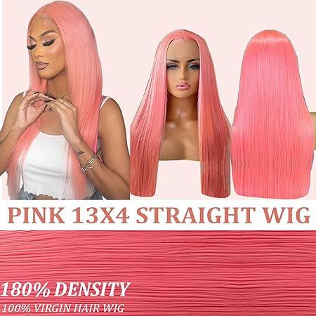 Pink Lace Front Wigs Human Hair Straight 13x6 Hd Transparent Lace Front Wigs Glueless Wear and Go Human Hair Wigs