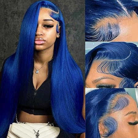 Blue Lace Front Wigs Human Hair Straight 13x6 Hd Transparent Lace Frontal Wigs Wear and Go Glueless Navy Blue Wigs