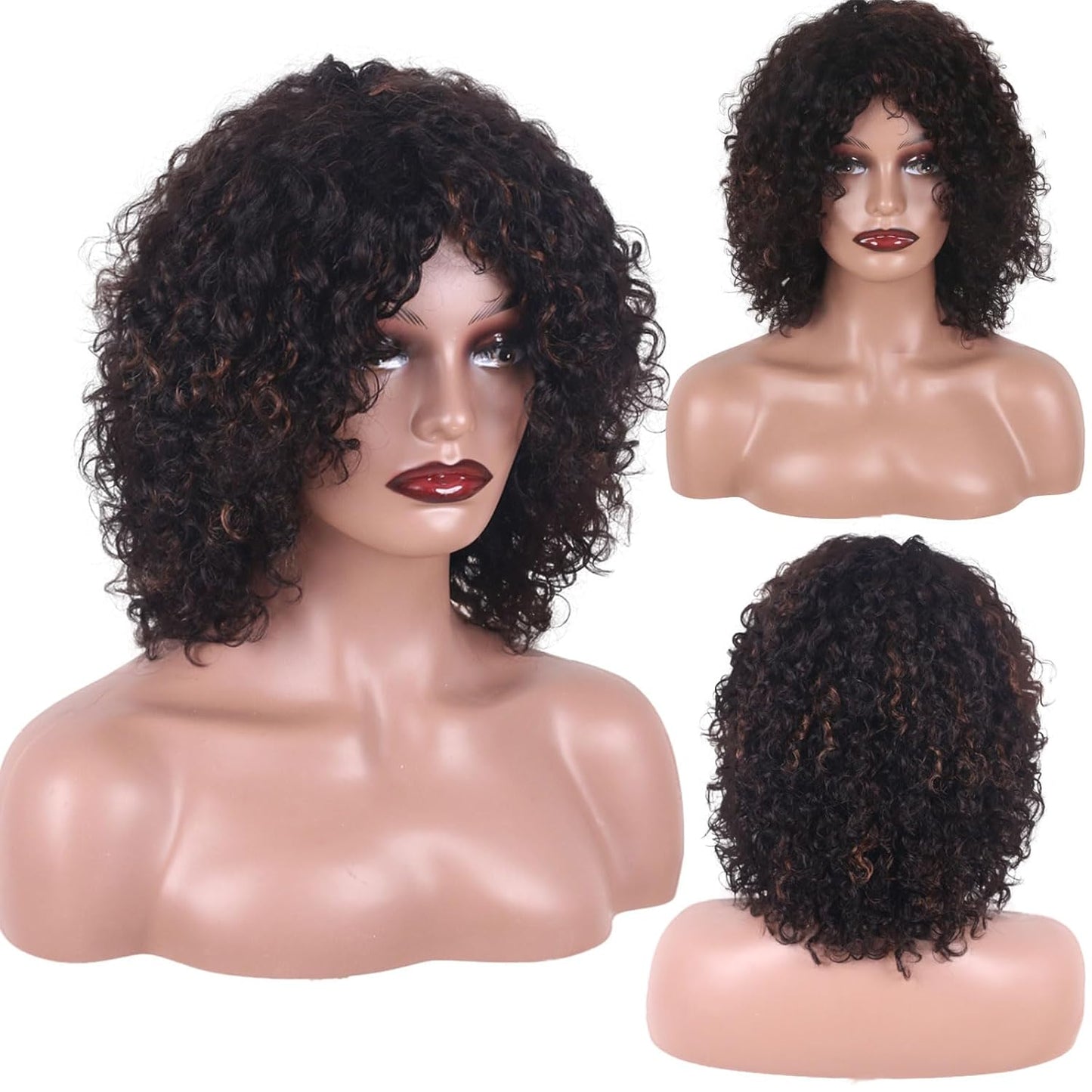 6×4 Kinky Curly Afro Wig No Lace Front Glueless Wig Highlight Ombre Side Part Jerry Curl Wig -100% Brazilian Human Hair