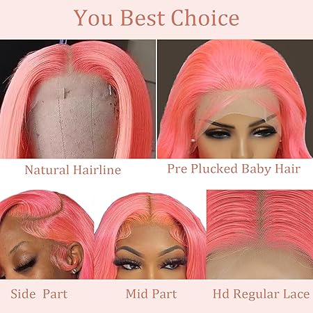 Pink Lace Front Wigs Human Hair Straight 13x6 Hd Transparent Lace Front Wigs Glueless Wear and Go Human Hair Wigs