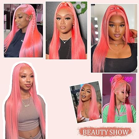 Pink Lace Front Wigs Human Hair Straight 13x6 Hd Transparent Lace Front Wigs Glueless Wear and Go Human Hair Wigs