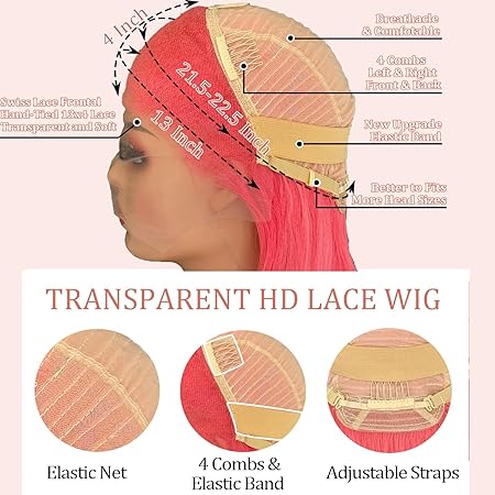 Pink Lace Front Wigs Human Hair Straight 13x6 Hd Transparent Lace Front Wigs Glueless Wear and Go Human Hair Wigs