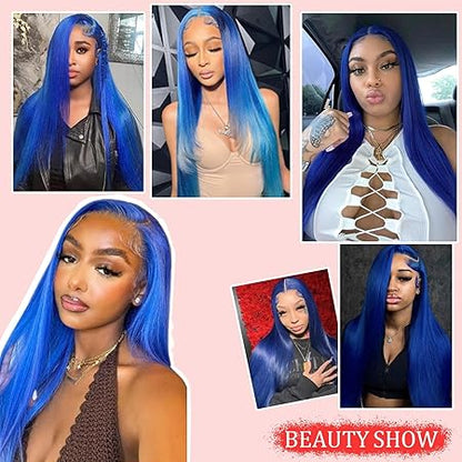 Blue Lace Front Wigs Human Hair Straight 13x6 Hd Transparent Lace Frontal Wigs Wear and Go Glueless Navy Blue Wigs