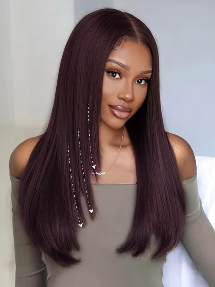 13x6 Lace Frontal Black Cherry Layered Straight Wig