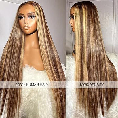 Ombre Highlight 13x6 Lace Front Wigs Human Hair HD Transparent Straight Lace Front Wigs Human Hair Pre Plucked 180% Density Glueless