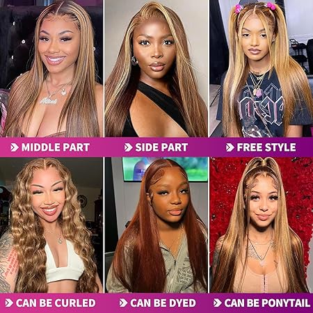 Ombre Highlight 13x6 Lace Front Wigs Human Hair HD Transparent Straight Lace Front Wigs Human Hair Pre Plucked 180% Density Glueless