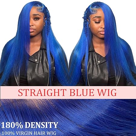 Blue Lace Front Wigs Human Hair Straight 13x6 Hd Transparent Lace Frontal Wigs Wear and Go Glueless Navy Blue Wigs